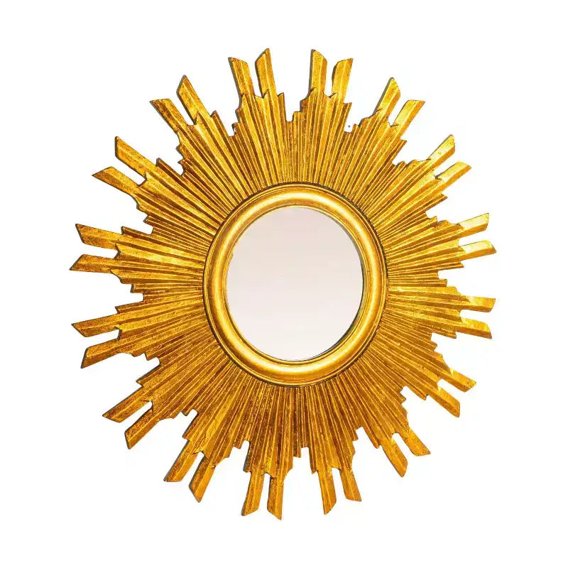 35.5" Round Wood Sunburst Wall Mirror Gold Finish - Storied Home: Eclectic Foyer Accent, MDF Composite