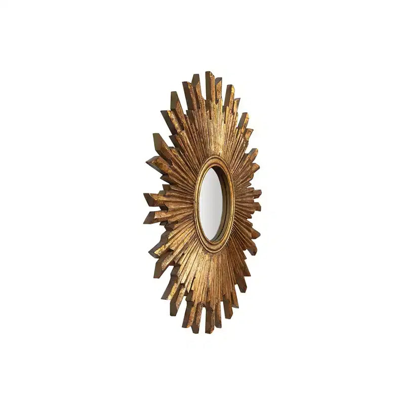 Espejo de pared redondo de madera con diseño de rayos de sol, de 35.5", acabado dorado, acento ecléctico para el recibidor, compuesto de MDF