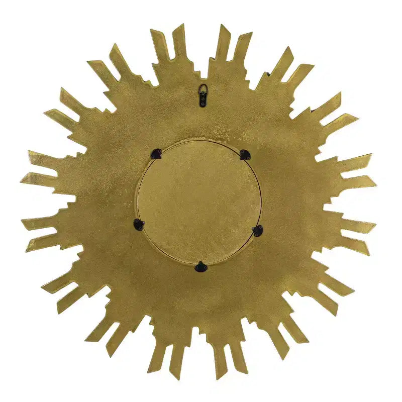Espejo de pared redondo de madera con diseño de rayos de sol, de 35.5", acabado dorado, acento ecléctico para el recibidor, compuesto de MDF