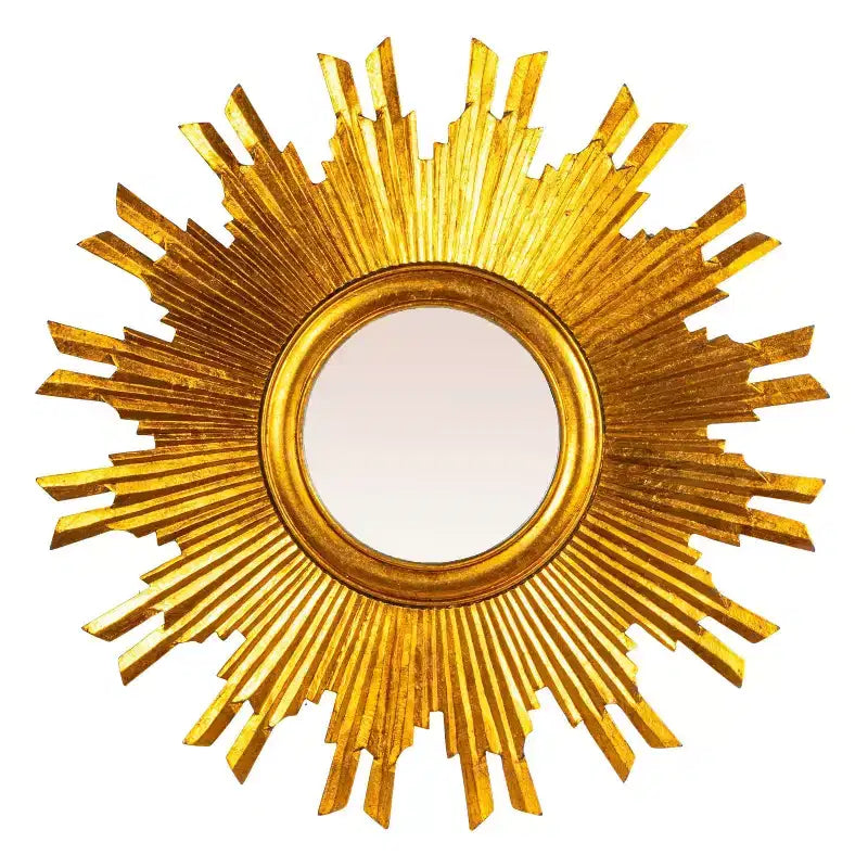 Espejo de pared redondo de madera con diseño de rayos de sol, de 35.5", acabado dorado, acento ecléctico para el recibidor, compuesto de MDF