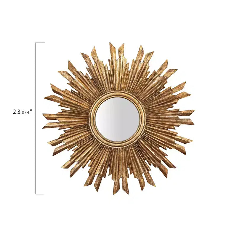 Espejo de pared redondo de madera con diseño de rayos de sol, de 35.5", acabado dorado, acento ecléctico para el recibidor, compuesto de MDF