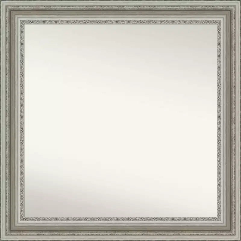 32" x 32" Non-Beveled Parlor Bathroom Wall Mirror Silver - Amanti Art: Modern Square Frame, Wall Mount, Includes Hardware