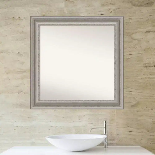32" x 32" Parlor-Wandspiegel fürs Bad, ohne Facettenschliff, mit silbernem modernem quadratischem Rahmen, zur Wandmontage, Montagematerial inklusive