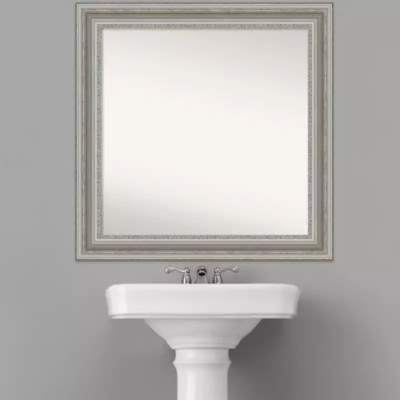 Miroir mural carré argenté moderne pour salon ou salle de bain, sans biseau, 32" x 32", cadre, fixation murale, quincaillerie incluse
