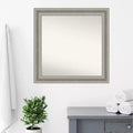 Miroir mural carré argenté moderne pour salon ou salle de bain, sans biseau, 32" x 32", cadre, fixation murale, quincaillerie incluse