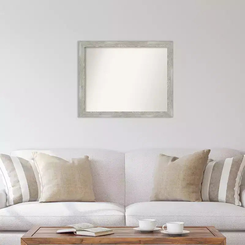 Espejo de pared estrecho gris paloma lavado, sin bisel, de 32" x 26", rectangular moderno, incluye herrajes de montaje