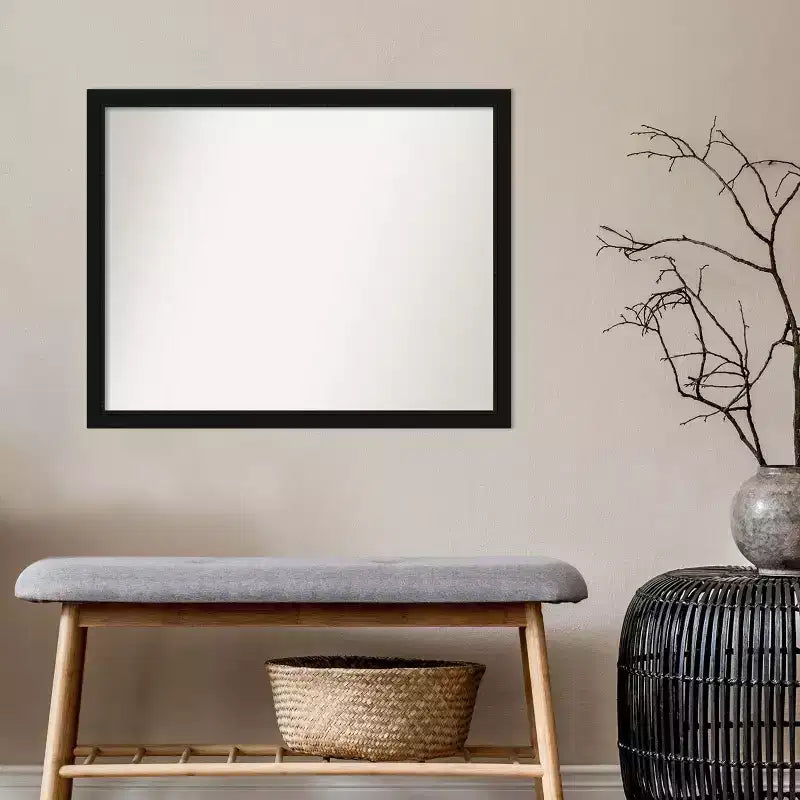 30" x 24" Schmaler schwarzer Wandspiegel, ohne Facettenschliff, im modernen Stil, Rahmen aus Polystyrol