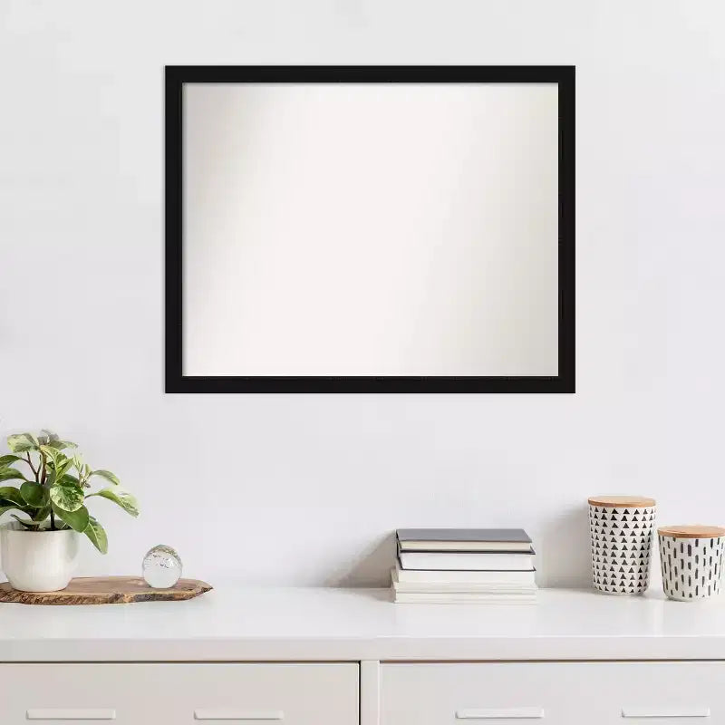 30" x 24" Schmaler schwarzer Wandspiegel, ohne Facettenschliff, im modernen Stil, Rahmen aus Polystyrol