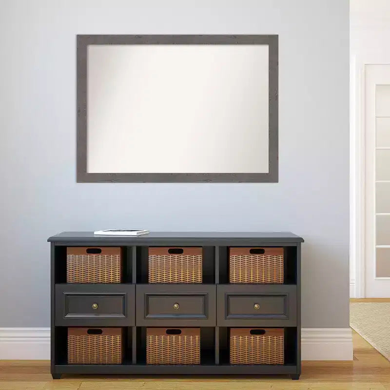 Espejo de pared estrecho de tablones rústicos, decoración rectangular moderna, de 42" x 31", con herrajes de montaje