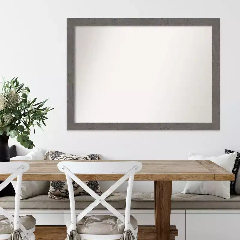 Espejo de pared estrecho de tablones rústicos, decoración rectangular moderna, de 42" x 31", con herrajes de montaje