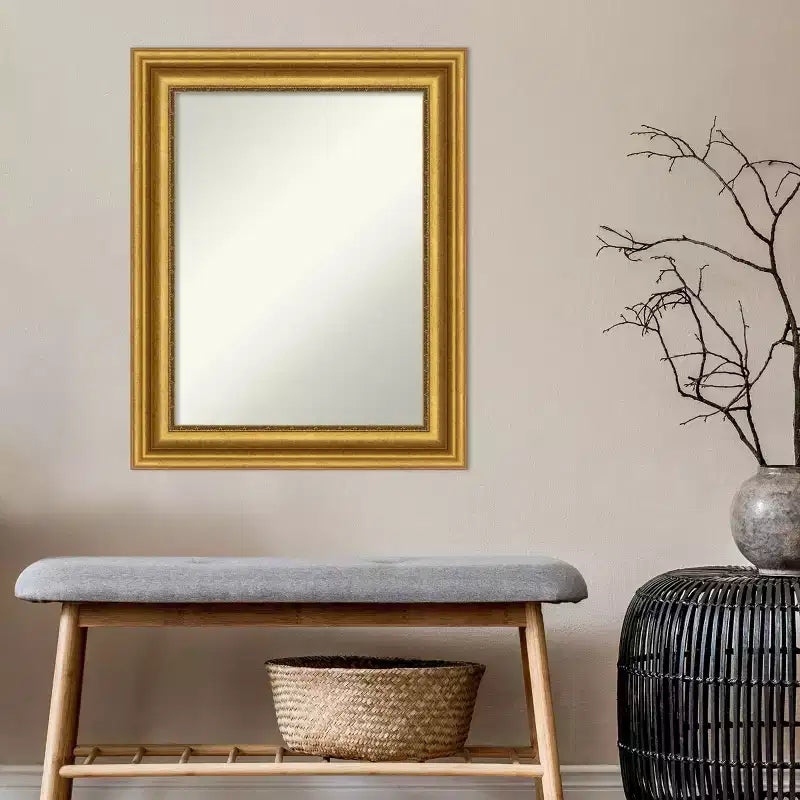 Miroir mural doré de style ancien pour coiffeuse, sans biseau, 24" x 30", cadre en polystyrène