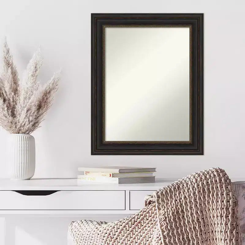 23" x 29" Dekorativer Wandspiegel in Bronze, ohne Facettenschliff, modern und rechteckig, Rahmen aus Polystyrol, Montagematerial inklusive