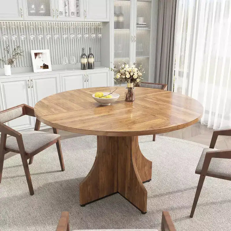 Runder Esstisch, 47 Inch, für 4 bis 6 Personen, rustikaler Küchentisch im Landhausstil mit Säulenfuß, platzsparendes Design für kleine Esszimmer oder Apartments