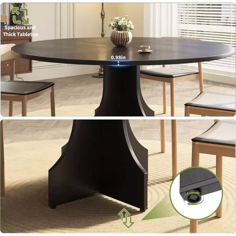 Runder Esstisch, 47 Inch, für 4 bis 6 Personen, rustikaler Küchentisch im Landhausstil mit Säulenfuß, platzsparendes Design für kleine Esszimmer oder Apartments