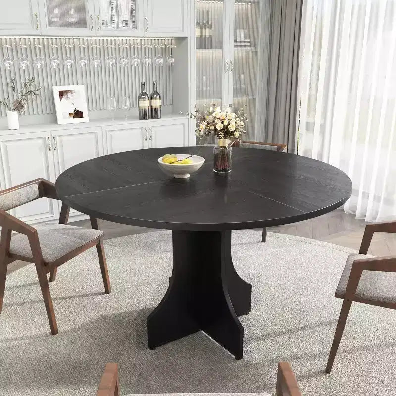 Runder Esstisch, 47 Inch, für 4 bis 6 Personen, rustikaler Küchentisch im Landhausstil mit Säulenfuß, platzsparendes Design für kleine Esszimmer oder Apartments