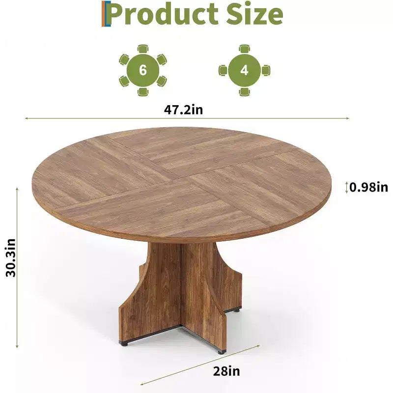 Runder Esstisch, 47 Inch, für 4 bis 6 Personen, rustikaler Küchentisch im Landhausstil mit Säulenfuß, platzsparendes Design für kleine Esszimmer oder Apartments