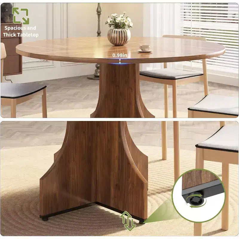 Runder Esstisch, 47 Inch, für 4 bis 6 Personen, rustikaler Küchentisch im Landhausstil mit Säulenfuß, platzsparendes Design für kleine Esszimmer oder Apartments