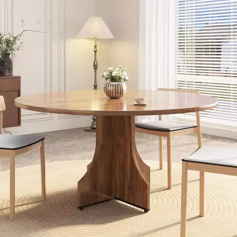 Runder Esstisch, 47 Inch, für 4 bis 6 Personen, rustikaler Küchentisch im Landhausstil mit Säulenfuß, platzsparendes Design für kleine Esszimmer oder Apartments