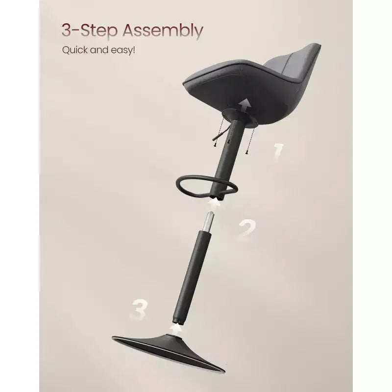 Juego de 2 taburetes de bar, altura ajustable y giratorios, con respaldo ergonómico, cuero sintético, sillas altas de bar modernas