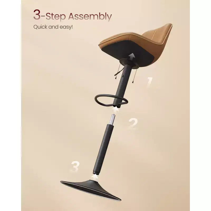 Juego de 2 taburetes de bar, altura ajustable y giratorios, con respaldo ergonómico, cuero sintético, sillas altas de bar modernas