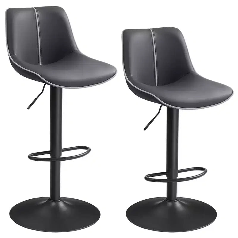 Juego de 2 taburetes de bar, altura ajustable y giratorios, con respaldo ergonómico, cuero sintético, sillas altas de bar modernas