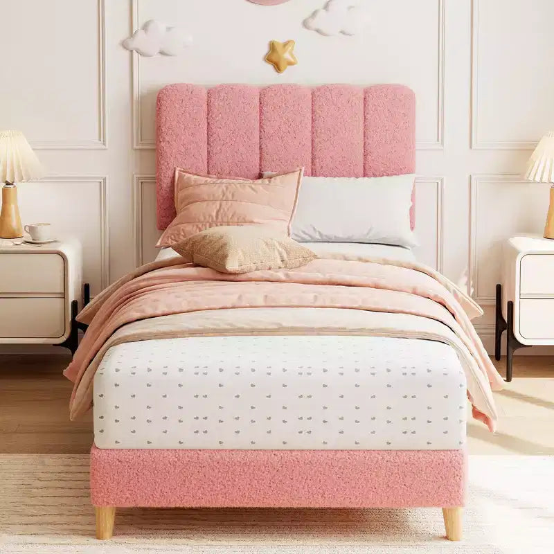 Cadre de lit plateforme simple, tête de lit rembourrée et douce, lattes en bois, sommier inutile, sans bruit, mobilier de chambre