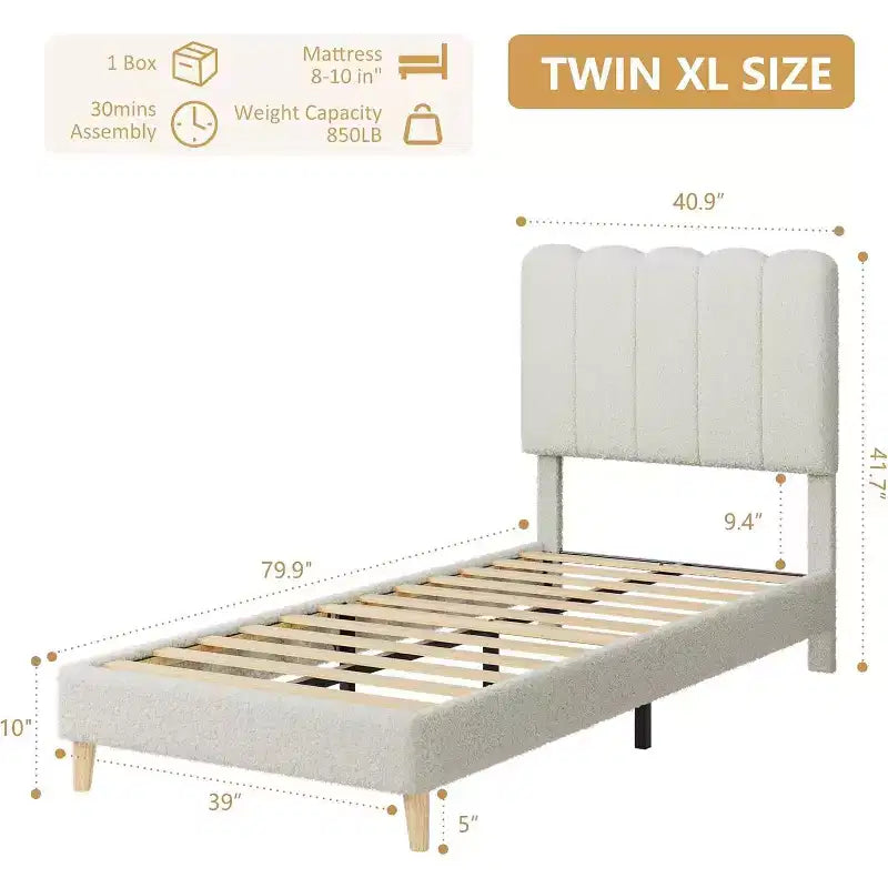 Cadre de lit plateforme simple, tête de lit rembourrée et douce, lattes en bois, sommier inutile, sans bruit, mobilier de chambre