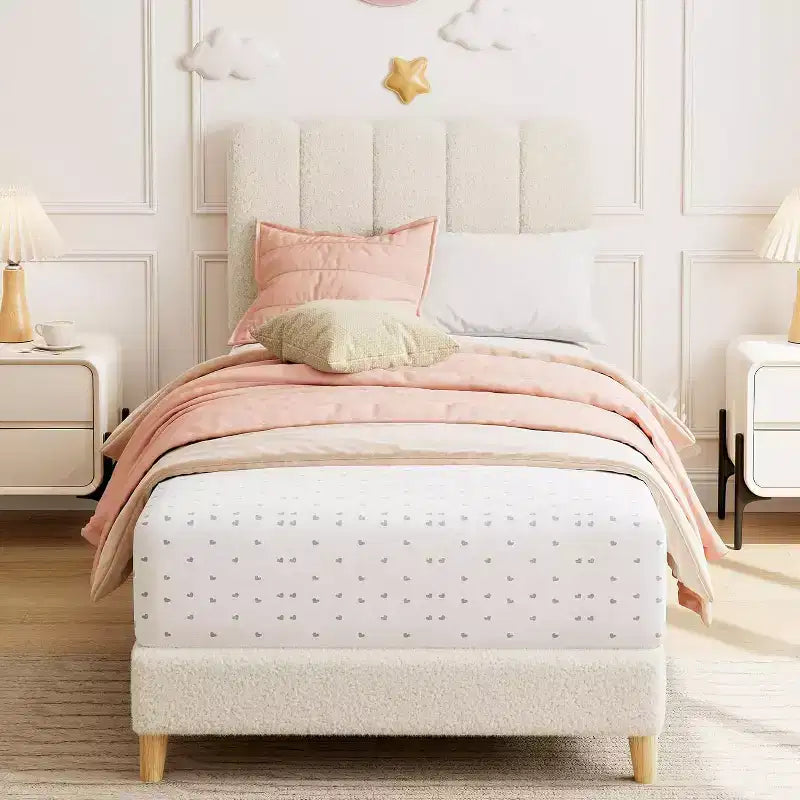 Einzelbettgestell mit Polsterkopfteil, Holzlatten, kein Boxspringbett erforderlich, geräuschlos, für das Schlafzimmer