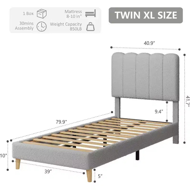 Cadre de lit plateforme simple, tête de lit rembourrée et douce, lattes en bois, sommier inutile, sans bruit, mobilier de chambre