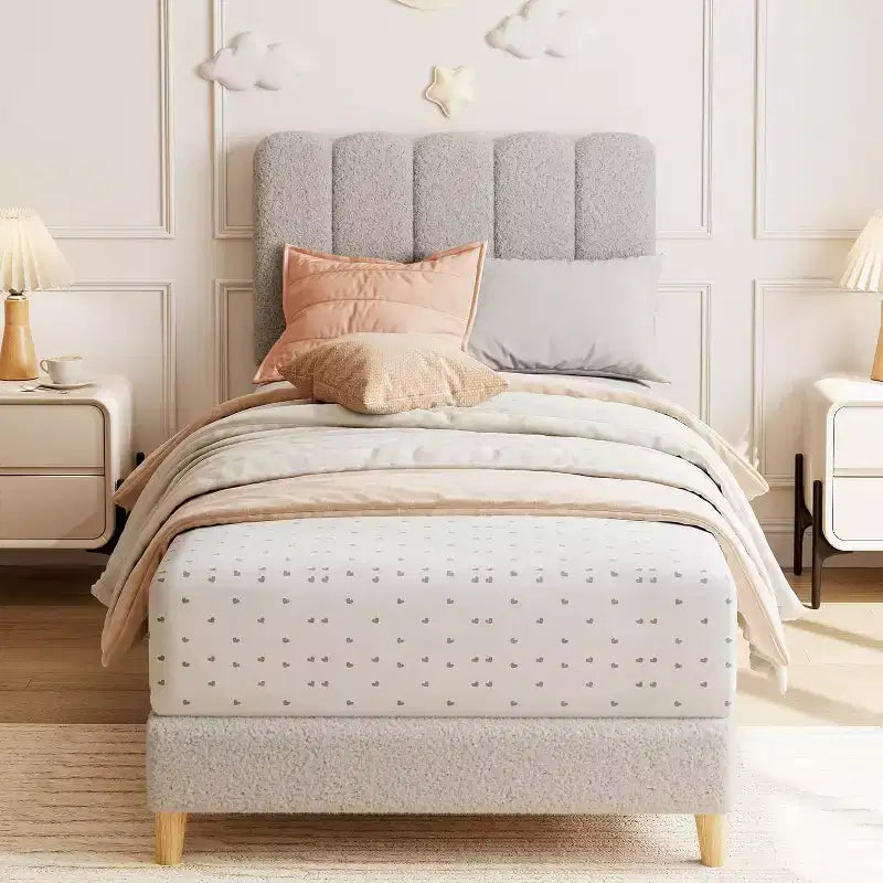 Cadre de lit plateforme simple, tête de lit rembourrée et douce, lattes en bois, sommier inutile, sans bruit, mobilier de chambre
