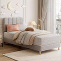 Cadre de lit plateforme simple, tête de lit rembourrée et douce, lattes en bois, sommier inutile, sans bruit, mobilier de chambre