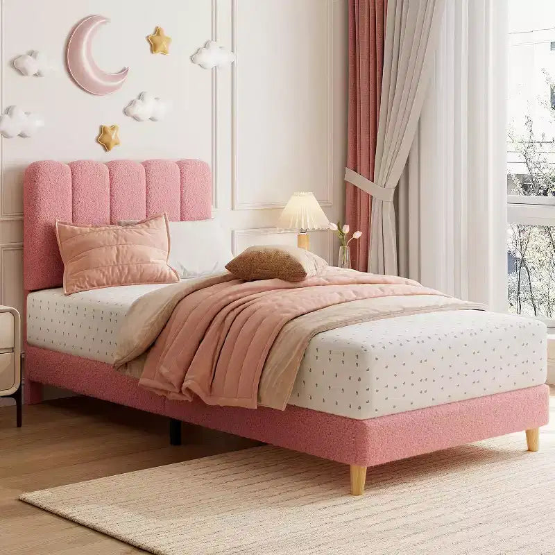 Einzelbettgestell mit Polsterkopfteil, Holzlatten, kein Boxspringbett erforderlich, geräuschlos, für das Schlafzimmer
