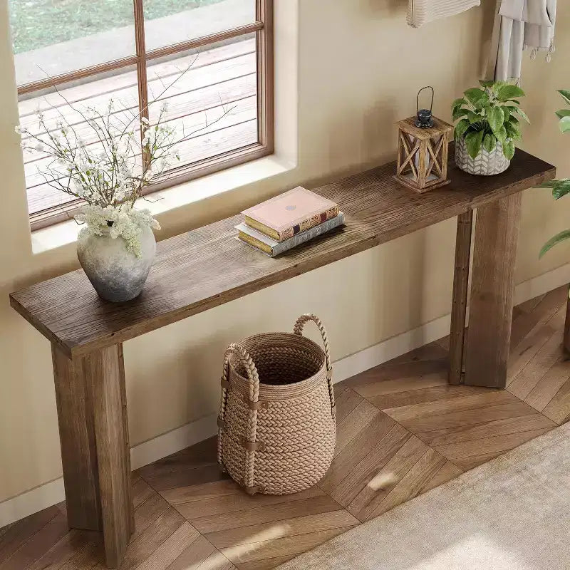 Mesa consola de madera maciza de 70.9 pulgadas, estrecha y larga, para colocar detrás del sofá, mesa de entrada de estilo rústico de granja para sala de estar, pasillo o recibidor