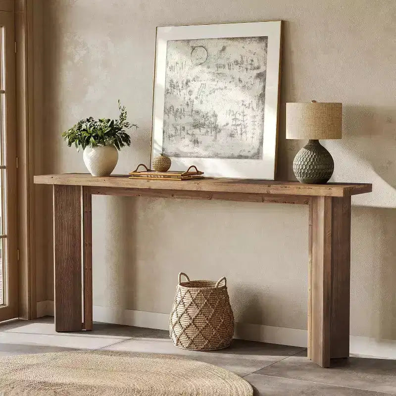 Mesa consola de madera maciza de 70.9 pulgadas, estrecha y larga, para colocar detrás del sofá, mesa de entrada de estilo rústico de granja para sala de estar, pasillo o recibidor