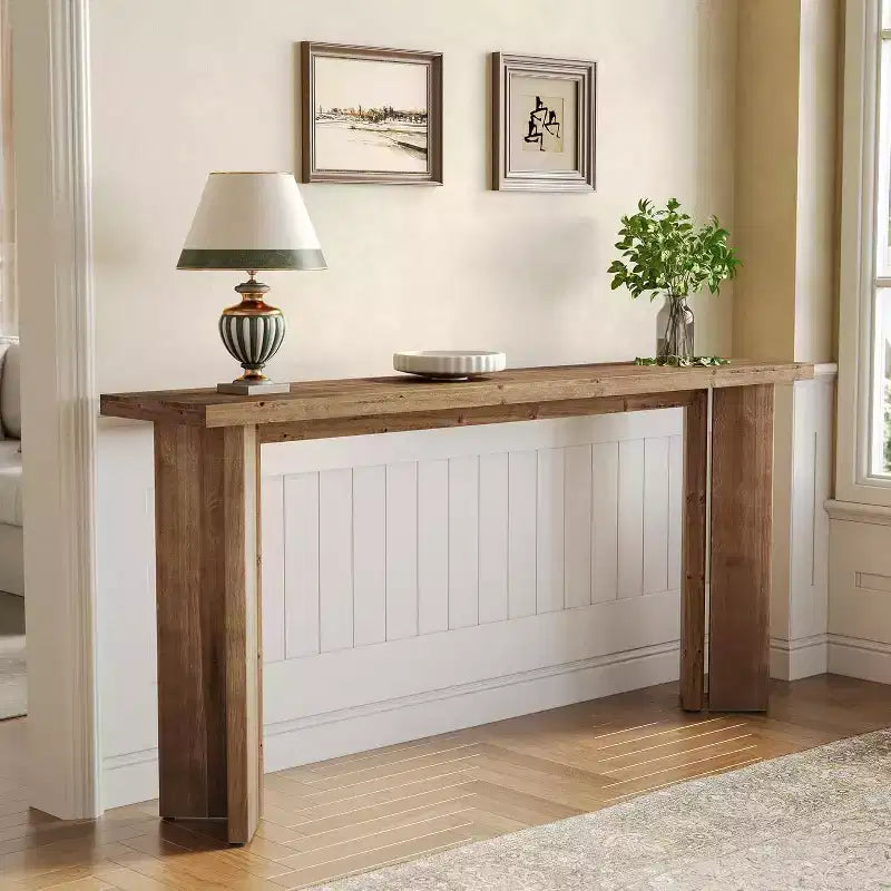 Mesa consola de madera maciza de 70.9 pulgadas, estrecha y larga, para colocar detrás del sofá, mesa de entrada de estilo rústico de granja para sala de estar, pasillo o recibidor