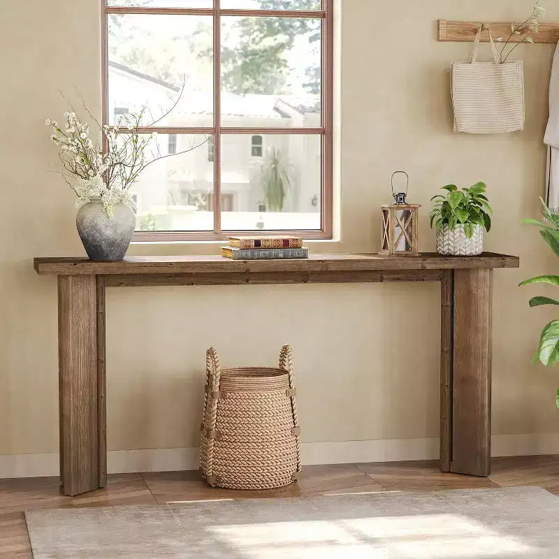 Mesa consola de madera maciza de 70.9 pulgadas, estrecha y larga, para colocar detrás del sofá, mesa de entrada de estilo rústico de granja para sala de estar, pasillo o recibidor