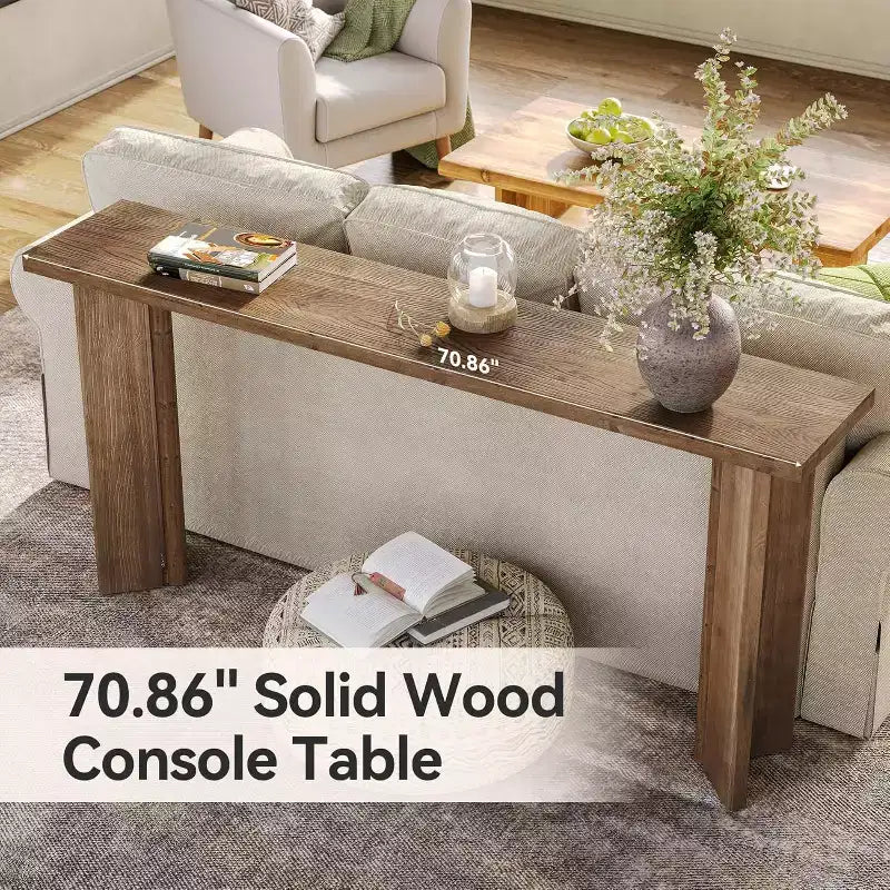 Mesa consola de madera maciza de 70.9 pulgadas, estrecha y larga, para colocar detrás del sofá, mesa de entrada de estilo rústico de granja para sala de estar, pasillo o recibidor