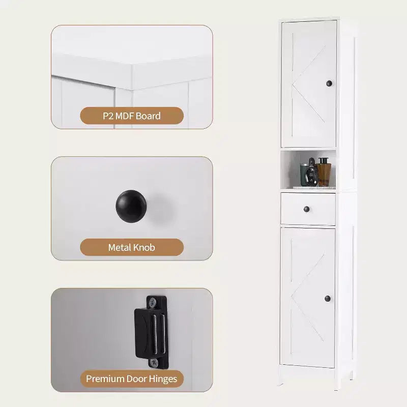 Armoire de salle de bain haute et étroite, petit meuble de rangement mince de 66,9 pour les petits espaces, organisateur autoportant résistant à l’eau pour la salle de bain et la cuisine