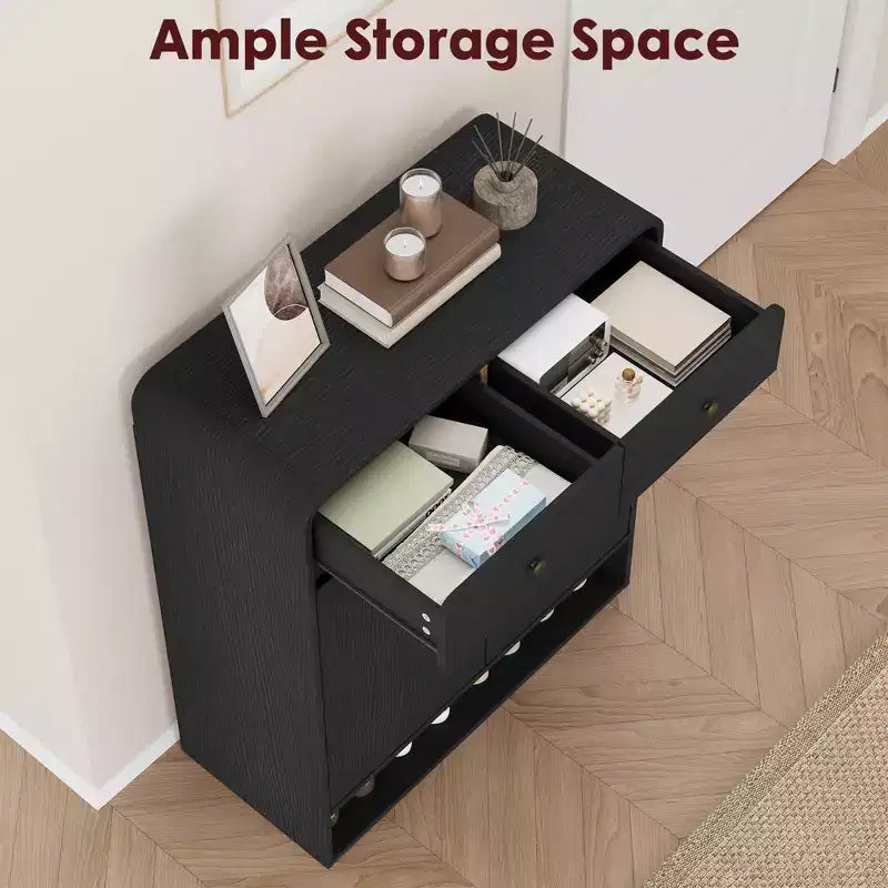 Zapatero de madera con 2 cajones y estante abierto, organizador de almacenamiento para la entrada con puertas, zapatero moderno y estrecho para pasillo o dormitorio