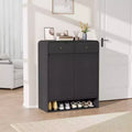 Wood Shoe Cabinet with 2 Drawers & Open Shelf, Entryway Shoe Storage Organizer with Doors, Modern Narrow Shoe Rack for Hallway, Bedroom