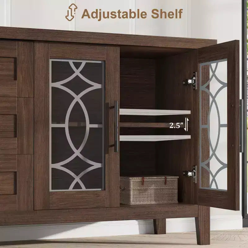 TV-Schrank im Landhausstil mit Glastür für Fernseher bis 70 In, TV-Schrank mit 3 Schubladen, rustikales Entertainment-Center, TV-Möbel für Wohnzimmer und Schlafzimmer