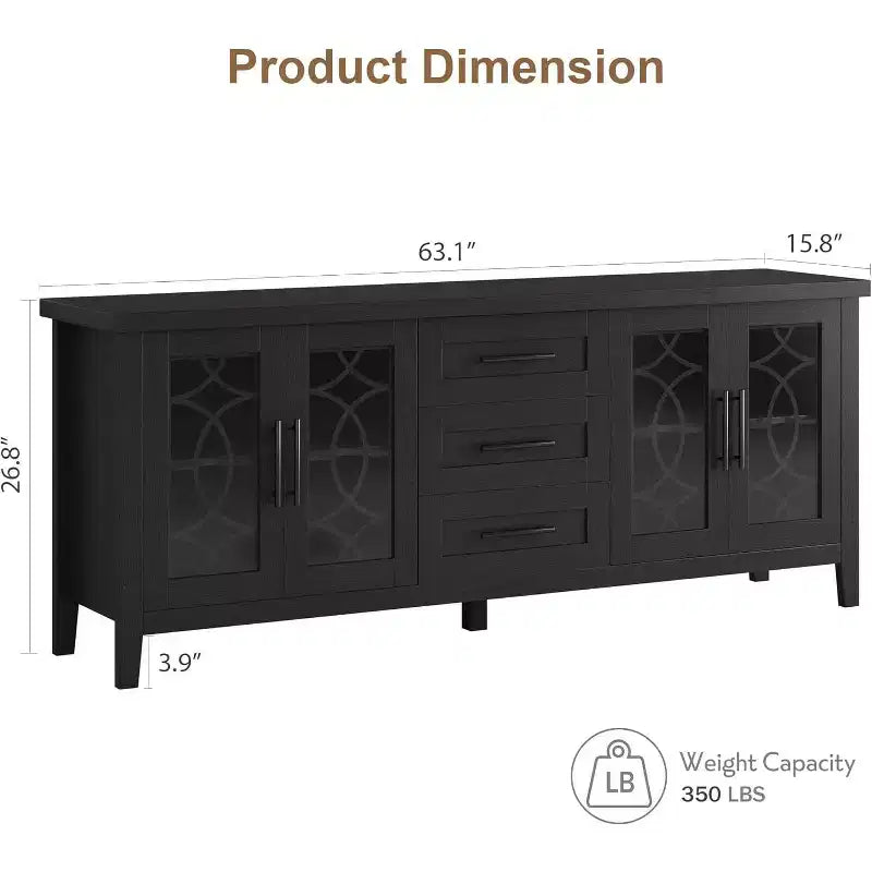 TV-Schrank im Landhausstil mit Glastür für Fernseher bis 70 In, TV-Schrank mit 3 Schubladen, rustikales Entertainment-Center, TV-Möbel für Wohnzimmer und Schlafzimmer