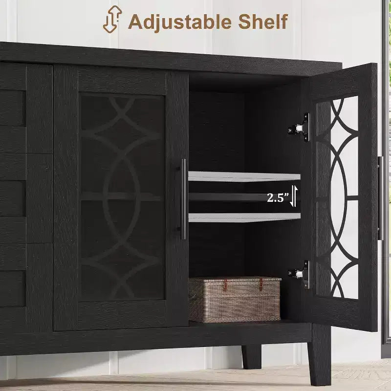 TV-Schrank im Landhausstil mit Glastür für Fernseher bis 70 In, TV-Schrank mit 3 Schubladen, rustikales Entertainment-Center, TV-Möbel für Wohnzimmer und Schlafzimmer