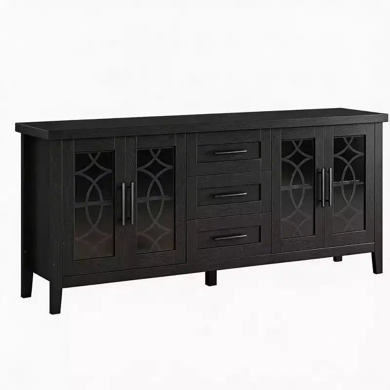 TV-Schrank im Landhausstil mit Glastür für Fernseher bis 70 In, TV-Schrank mit 3 Schubladen, rustikales Entertainment-Center, TV-Möbel für Wohnzimmer und Schlafzimmer