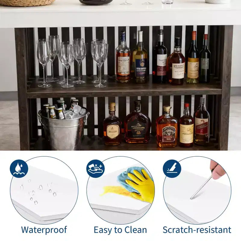 63 in, table de bar en bois moderne de style rustique, hauteur comptoir, avec repose-pieds et rangement à 2 niveaux, pour cuisine et salle à manger, bois blanc rustique