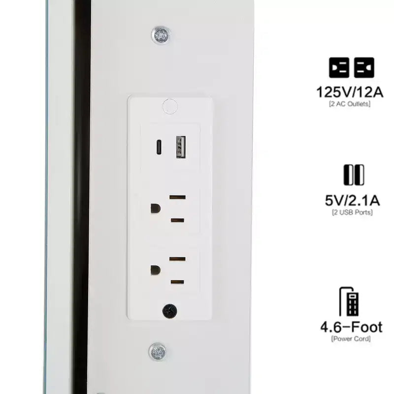 Tocador de 29.2 pulgadas en acabado natural, con espejo LED, almacenamiento organizado, centro de alimentación integrado, soporte para secador de pelo y soporte para secador de pelo, ideal para espacios pequeños