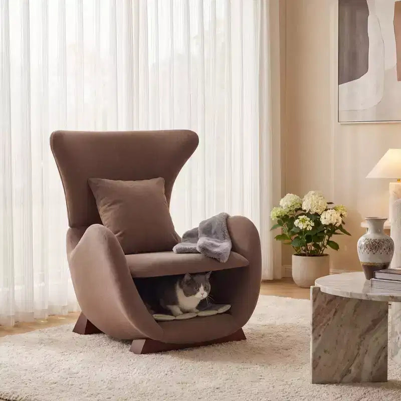 Sillón decorativo apto para mascotas con rincón integrado para gatos, sillón moderno de doble capa, acogedor y cómodo, con cama para mascotas