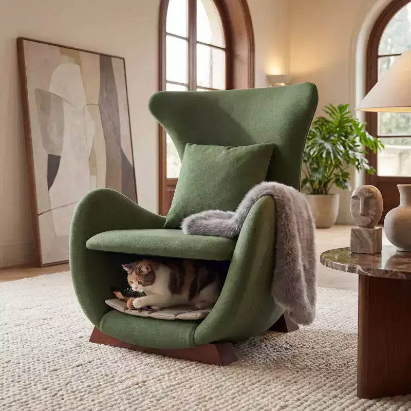 Sillón decorativo apto para mascotas con rincón integrado para gatos, sillón moderno de doble capa, acogedor y cómodo, con cama para mascotas