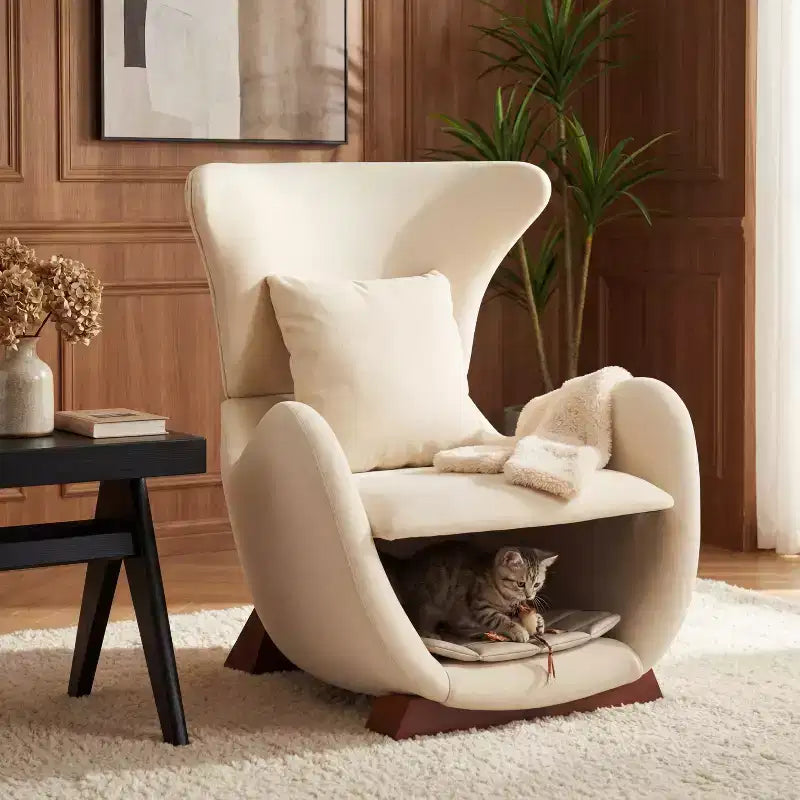 ModernLuxe Pet-Friendly Accent Chair with Integrated Cat Nook, Dual-Layer Modern Armchair Cozy Lounge Chair with Pet Bed