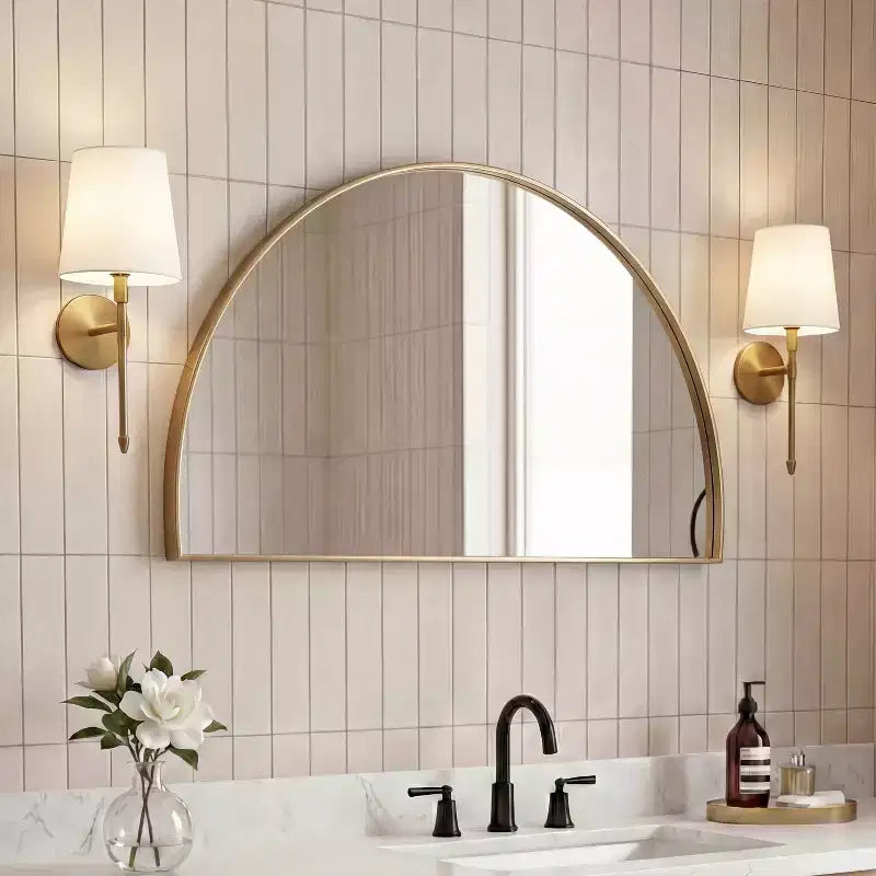 Miroir mural en demi-cercle avec cadre en métal